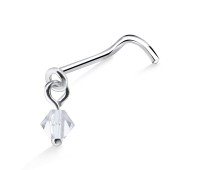 Stone Hook Shaped Silver Curved Nose Stud NSKB-556